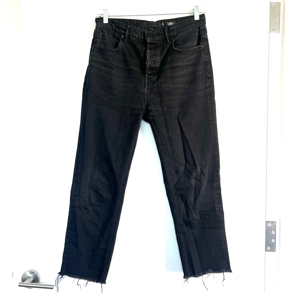 Alexander Wang black faded cropped raw hem boyfriend jeans